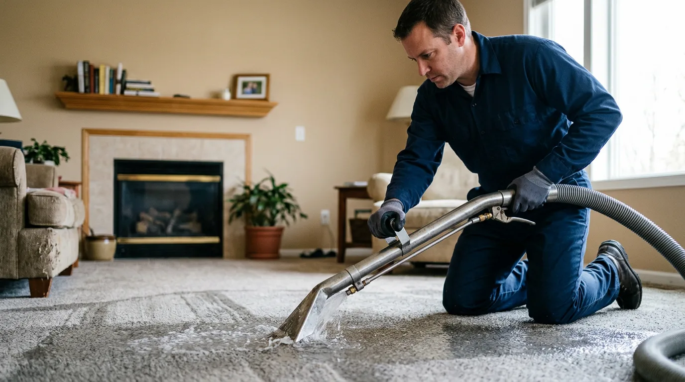 Water damage restoration technician working near East Berkshire, VT